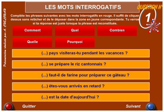 Exercices sur les mots interrogatifs
