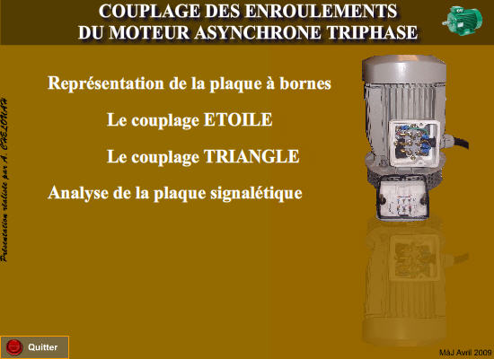 Câblage de la plaque à borne d'un moteur asynchrone triphasé